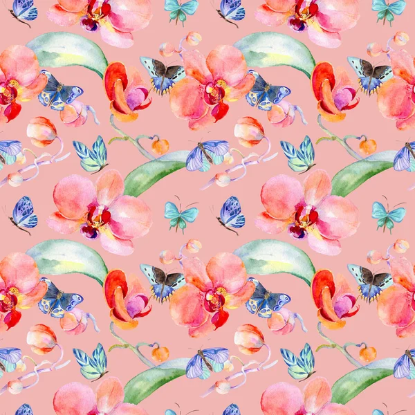 Kır çiçeği orkide çiçek deseni suluboya tarzında.