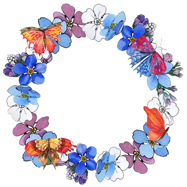 Kır çiçeği unutma çiçek çelenk suluboya tarzında.