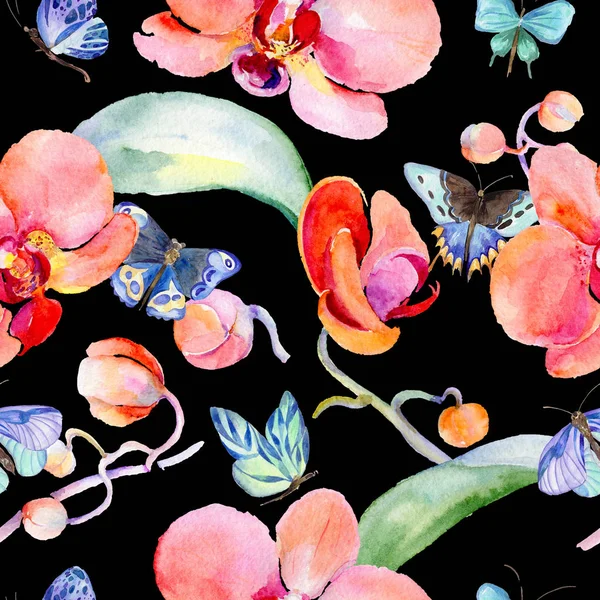 Kır çiçeği orkide çiçek deseni suluboya tarzında.