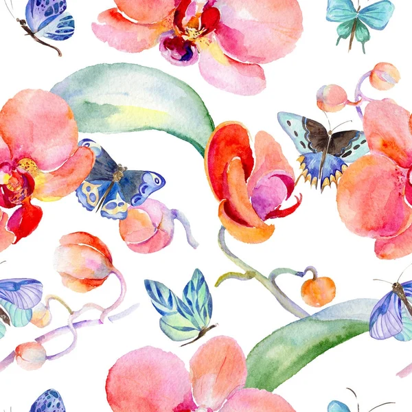 Kır çiçeği orkide çiçek deseni suluboya tarzında.