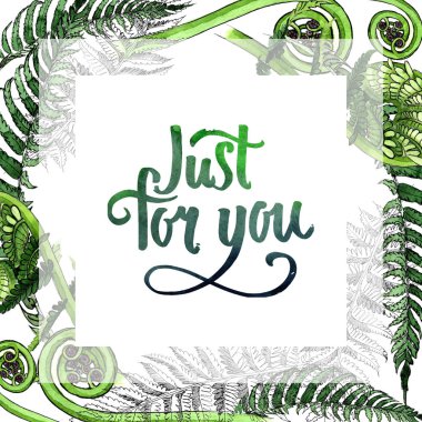 Tropikal eğreltiotu yaprakları çerçeve suluboya tarzında.