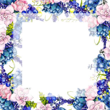 Kır çiçeği buket çiçek çerçeve suluboya tarzında.