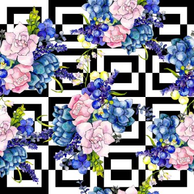 Kır çiçeği buket çiçek deseni suluboya tarzında.