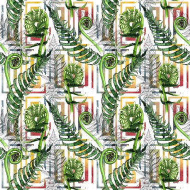 Tropikal eğreltiotu yaprakları desen suluboya tarzında.