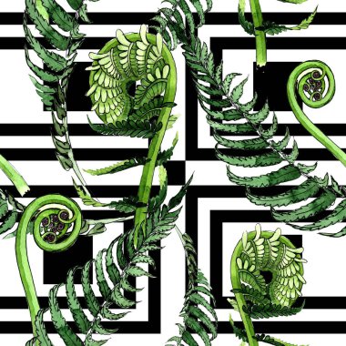 Tropikal eğreltiotu yaprakları desen suluboya tarzında.