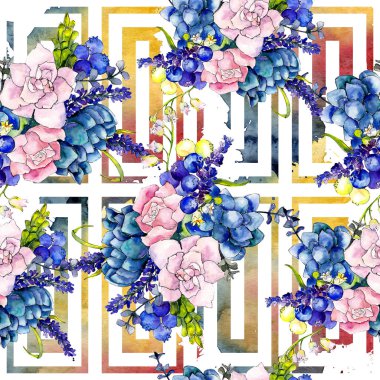 Kır çiçeği buket çiçek deseni suluboya tarzında.