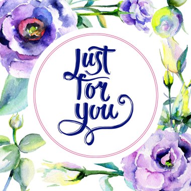 Kır çiçeği eustoma çiçek çerçeve suluboya tarzında.