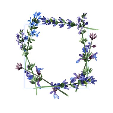 Kır çiçeği lavanta çiçek çerçeve suluboya tarzında.