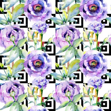 Kır çiçeği eustoma çiçek deseni suluboya tarzında.