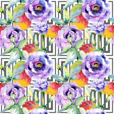 Kır çiçeği eustoma çiçek deseni suluboya tarzında.