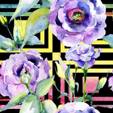 Kır çiçeği eustoma çiçek deseni suluboya tarzında.