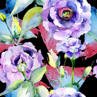 Kır çiçeği eustoma çiçek deseni suluboya tarzında.