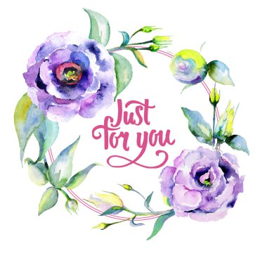 Kır çiçeği eustoma çiçek çelenk suluboya tarzında.