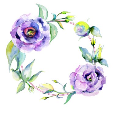 Kır çiçeği eustoma çiçek çelenk suluboya tarzında.