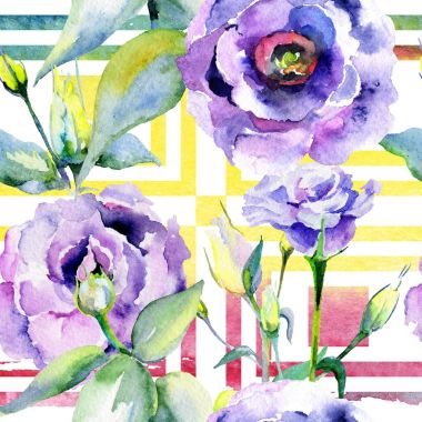 Kır çiçeği eustoma çiçek deseni suluboya tarzında.