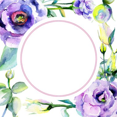 Kır çiçeği eustoma çiçek çerçeve suluboya tarzında.