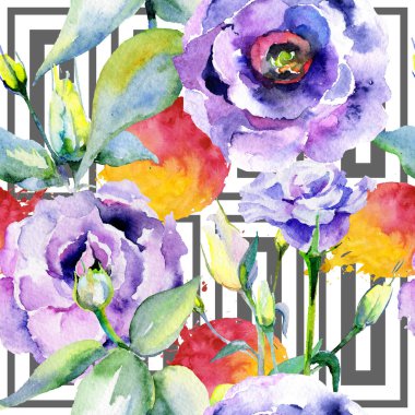 Kır çiçeği eustoma çiçek deseni suluboya tarzında.