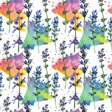 Kır çiçeği lavanta çiçek deseni suluboya tarzında.