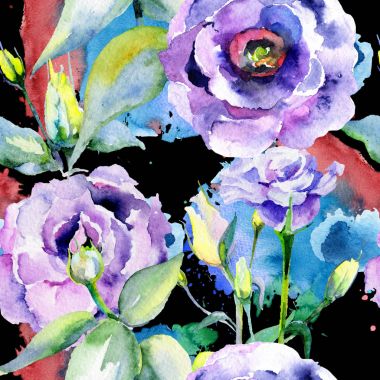 Kır çiçeği eustoma çiçek deseni suluboya tarzında.