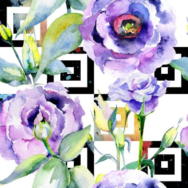 Kır çiçeği eustoma çiçek deseni suluboya tarzında.