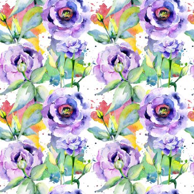 Kır çiçeği eustoma çiçek deseni suluboya tarzında.