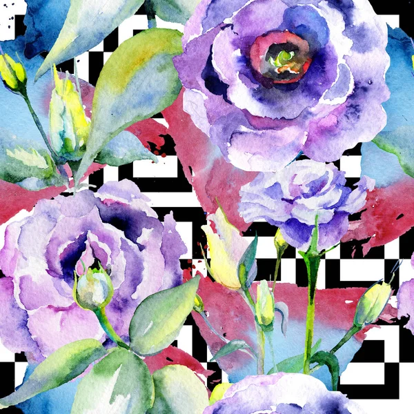 Kır çiçeği eustoma çiçek deseni suluboya tarzında.