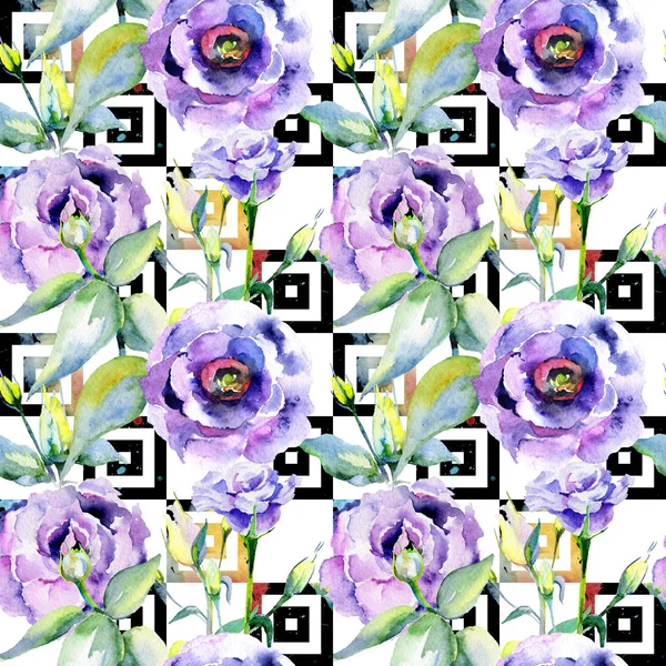 Kır çiçeği eustoma çiçek deseni suluboya tarzında.