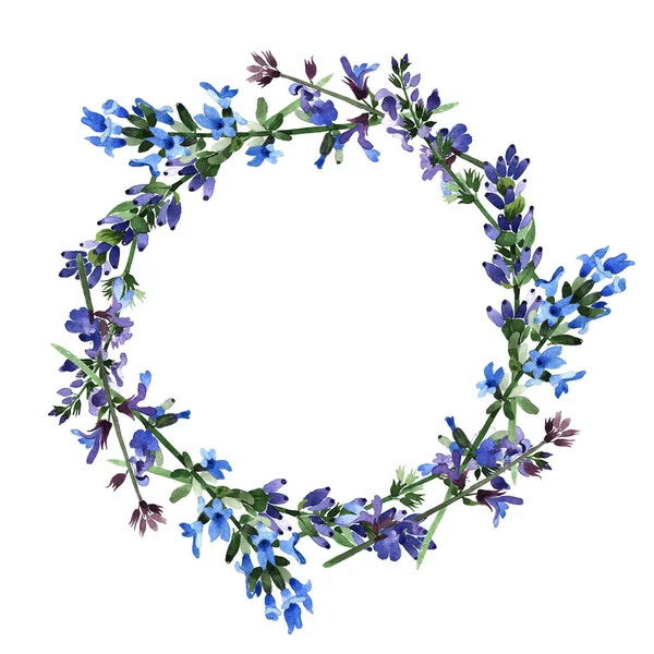 Coroa de flores de lavanda de flores silvestres em um estilo aquarela . — Fotografia de Stock