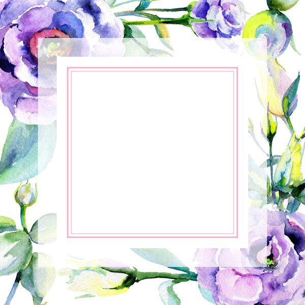 Wildflower eustoma flower frame in a watercolor style.