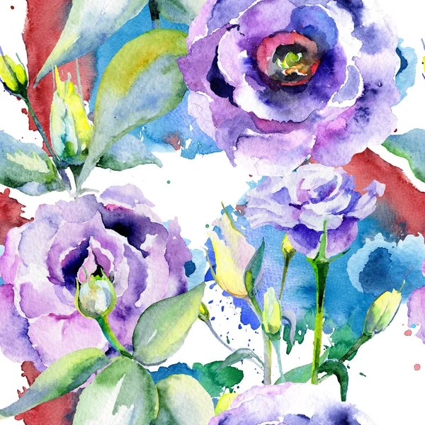 Wildflower eustoma květinový vzor ve stylu akvarelu. — Stock fotografie