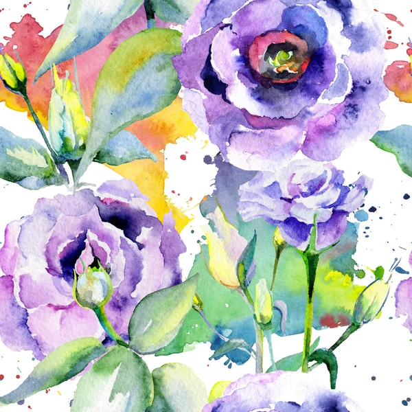 Kır çiçeği eustoma çiçek deseni suluboya tarzında.