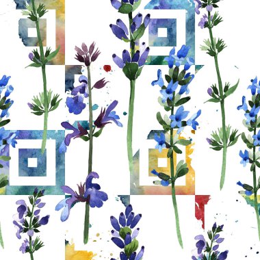Kır çiçeği lavanta çiçek deseni suluboya tarzında.