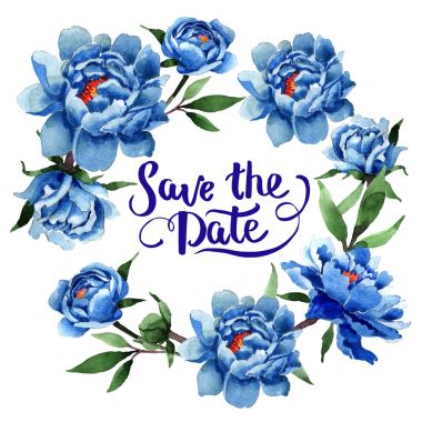 Kır çiçeği peony çiçek çelenk suluboya tarzında.