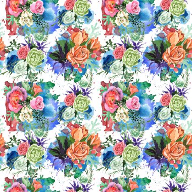 Buket çiçek deseni suluboya tarzında.