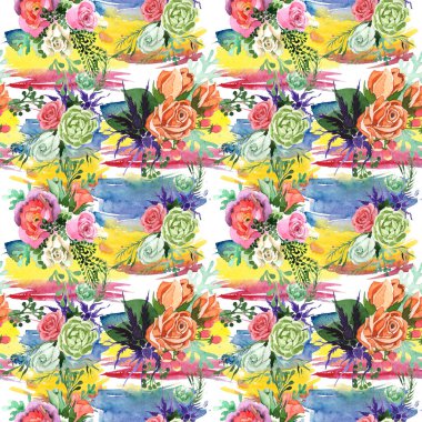 Buket çiçek deseni suluboya tarzında.