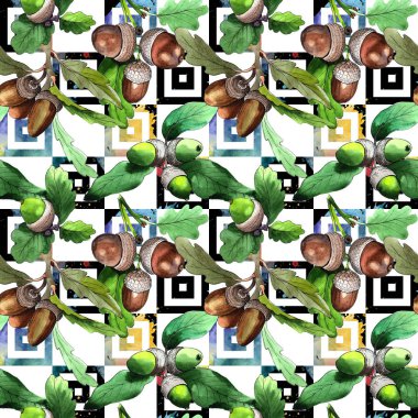 Orman meşe palamudu desen bir elinde suluboya tarzı çizilmiş.