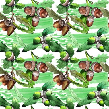 Orman meşe palamudu desen bir elinde suluboya tarzı çizilmiş.