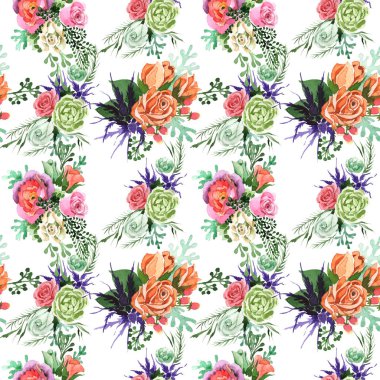 Buket çiçek deseni suluboya tarzında.