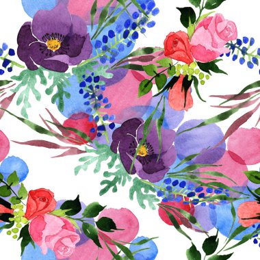 Buket çiçek deseni suluboya tarzında.