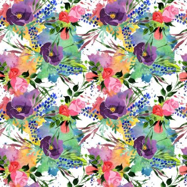 Buket çiçek deseni suluboya tarzında.