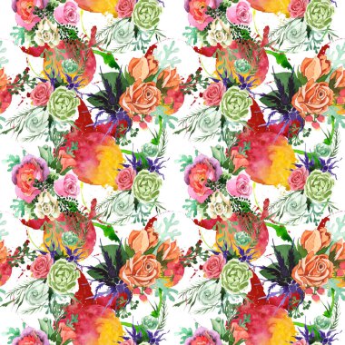 Buket çiçek deseni suluboya tarzında.