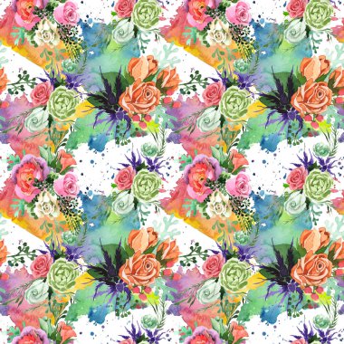 Buket çiçek deseni suluboya tarzında.