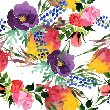 Buket çiçek deseni suluboya tarzında.