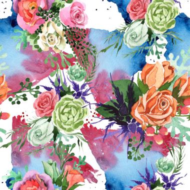 Buket çiçek deseni suluboya tarzında.