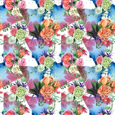 Buket çiçek deseni suluboya tarzında.