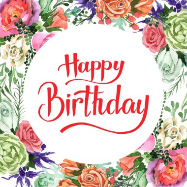 Buket çiçek çerçeve suluboya tarzında.