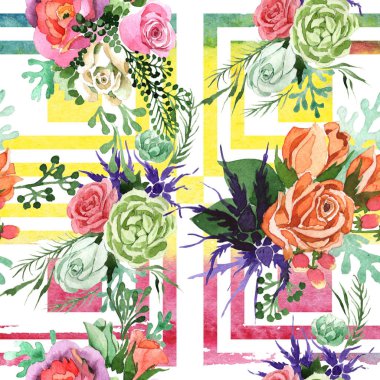 Buket çiçek deseni suluboya tarzında.