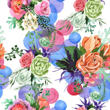 Buket çiçek deseni suluboya tarzında.