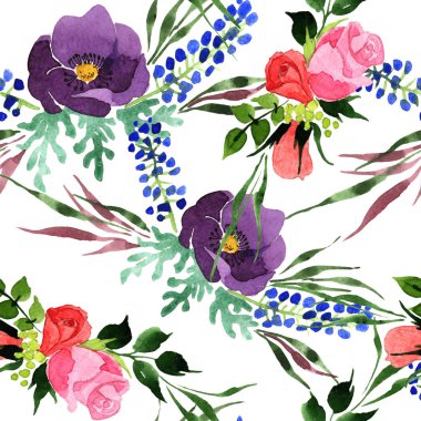 Buket çiçek deseni suluboya tarzında.