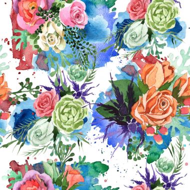 Buket çiçek deseni suluboya tarzında.